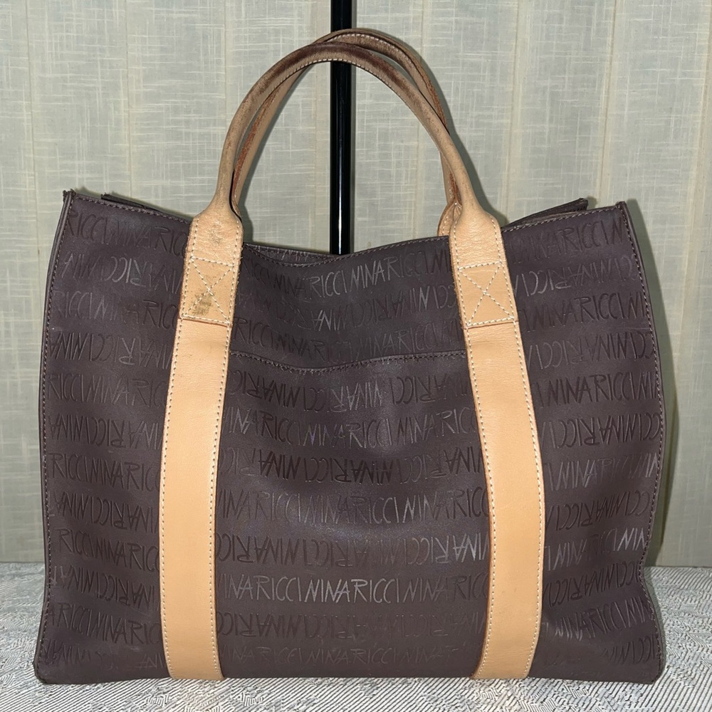 Vintage Nina Ricci Signature Brown and Beige Handbag Shopper Tote